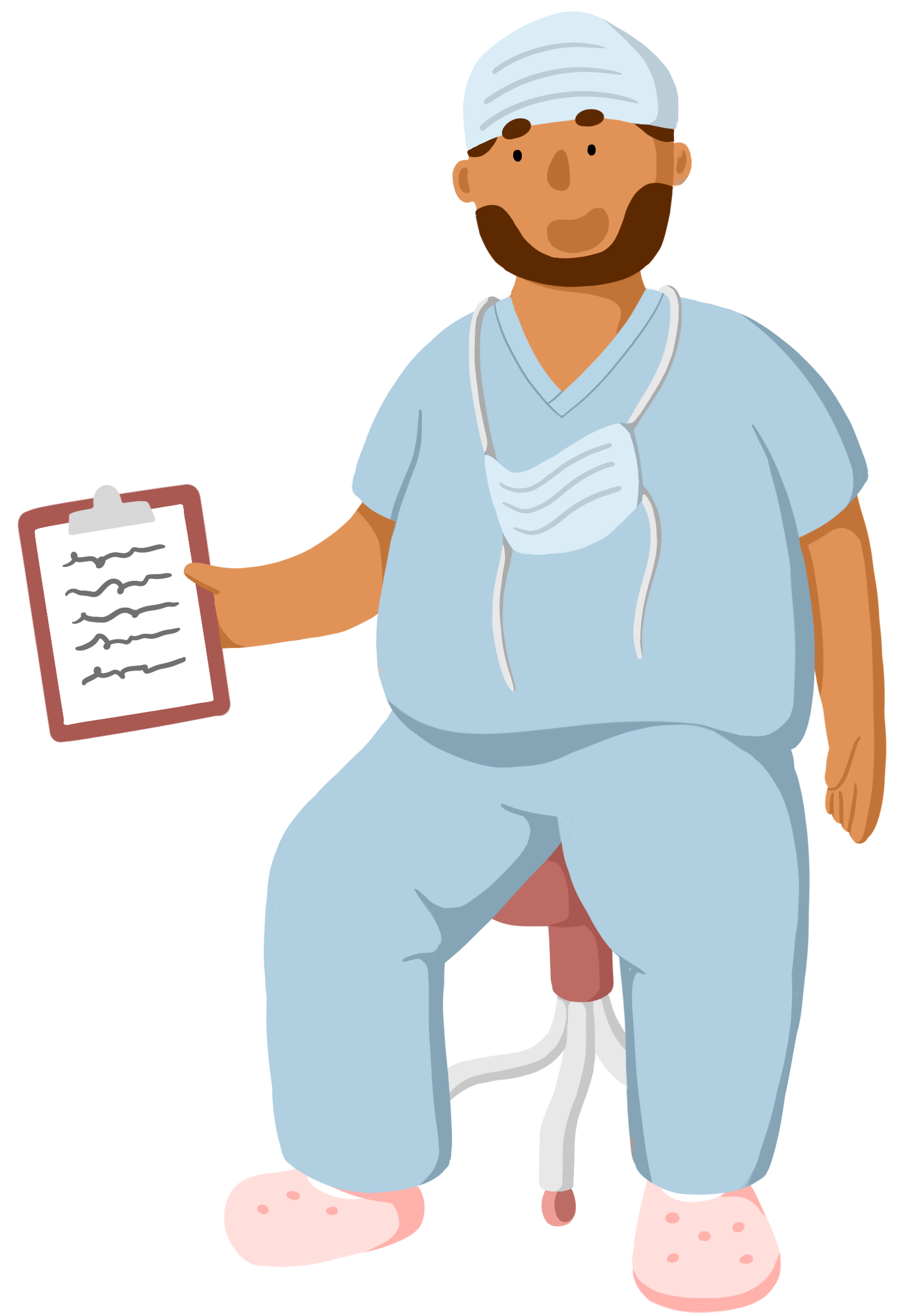 A surgeon holding a clipboard.